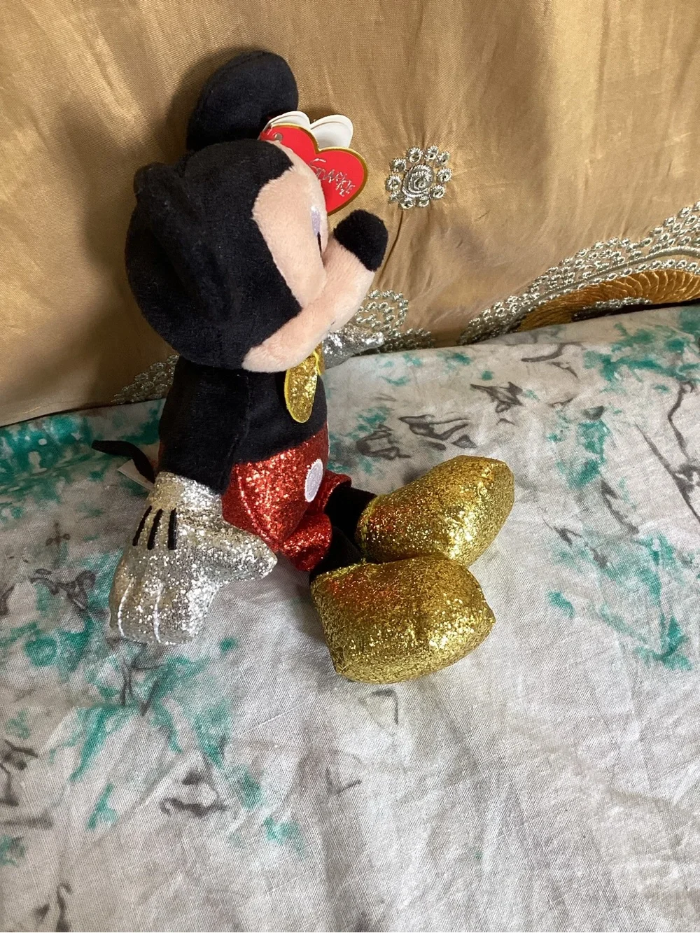Disney Sparkle Mickey Mouse Beanie Babies Collection - Black, Red & Gold Glitter